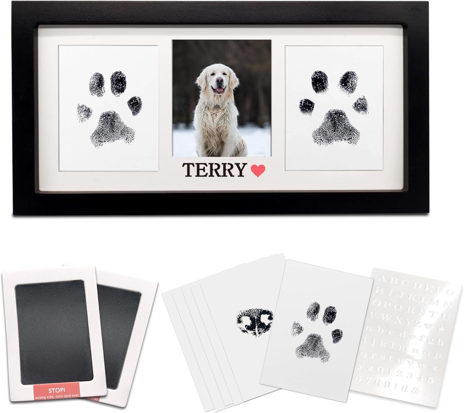 Dog & Cat Paw Print Frame Kit with Ink Pads, Personalization, Memorial Gift