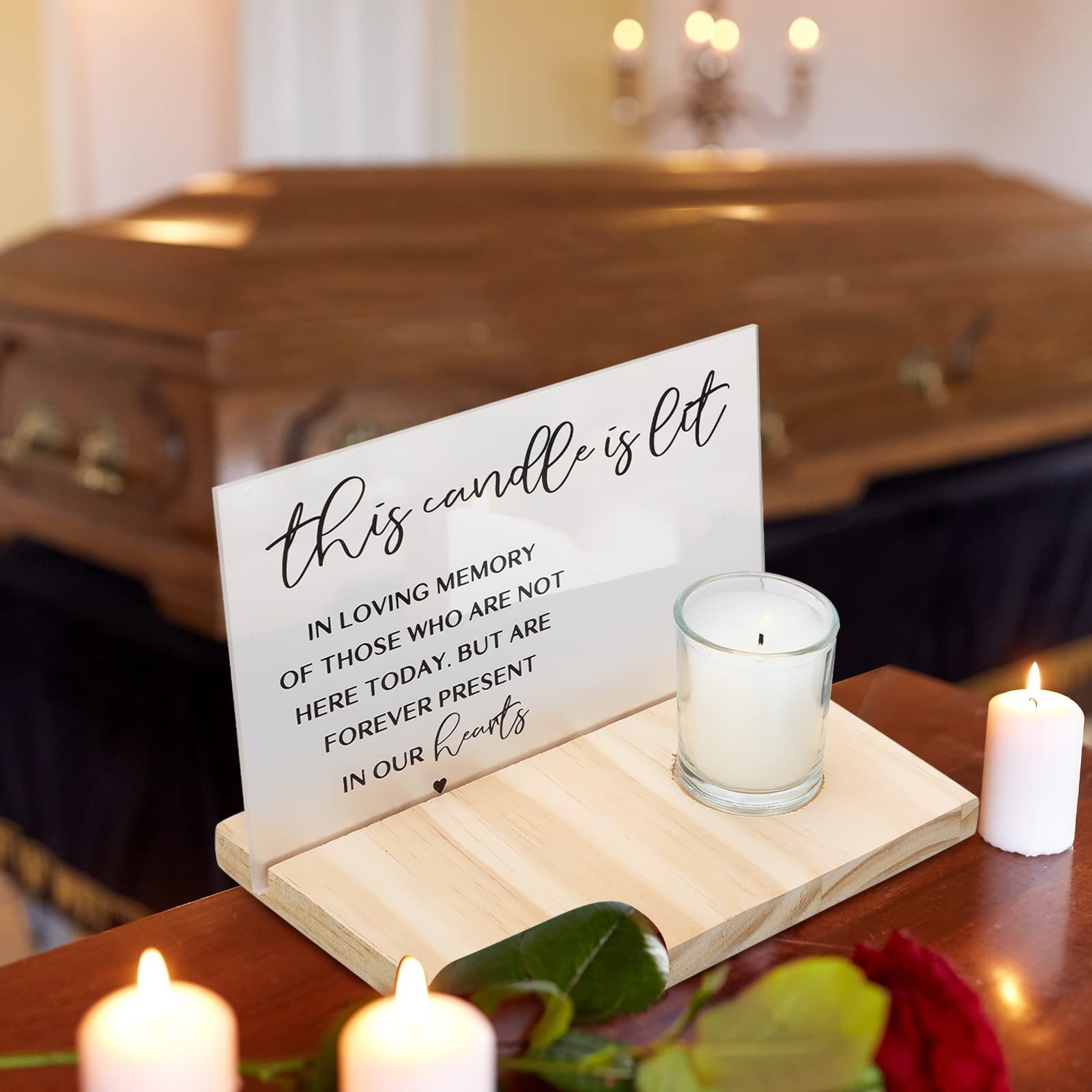 3 Pcs Sympathy Gifts Memorial Candle Acrylic and Wooden In Loving Memory Wedd…