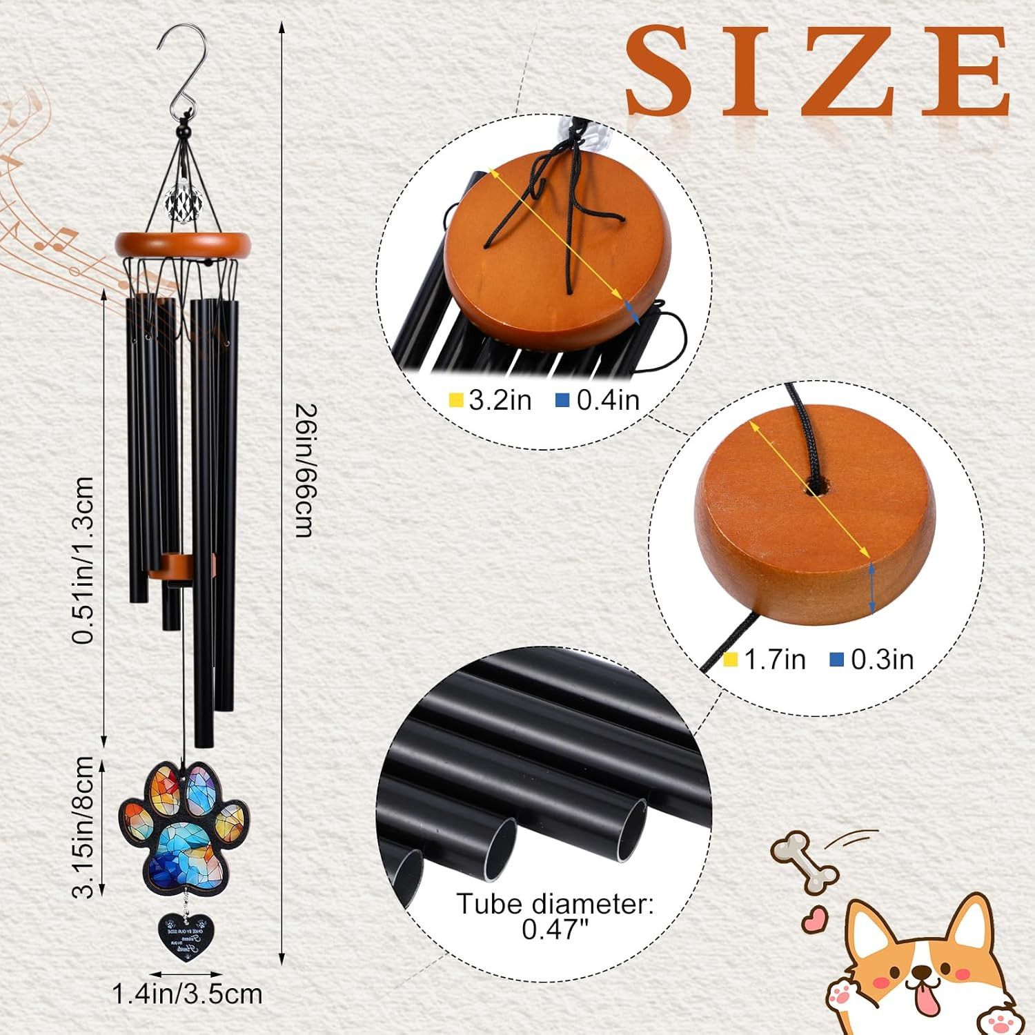 26″ Pet Memorial Gifts for Loss of Dog Pet Memorial Wind Chimes, Dogs Sympathy G
