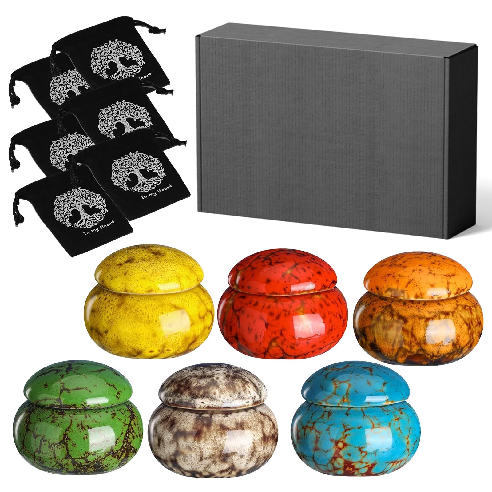 CHONOVO Small Urns for Human Ashes Keepsake Ceramics 6 Pcs, Six Unique Colors
