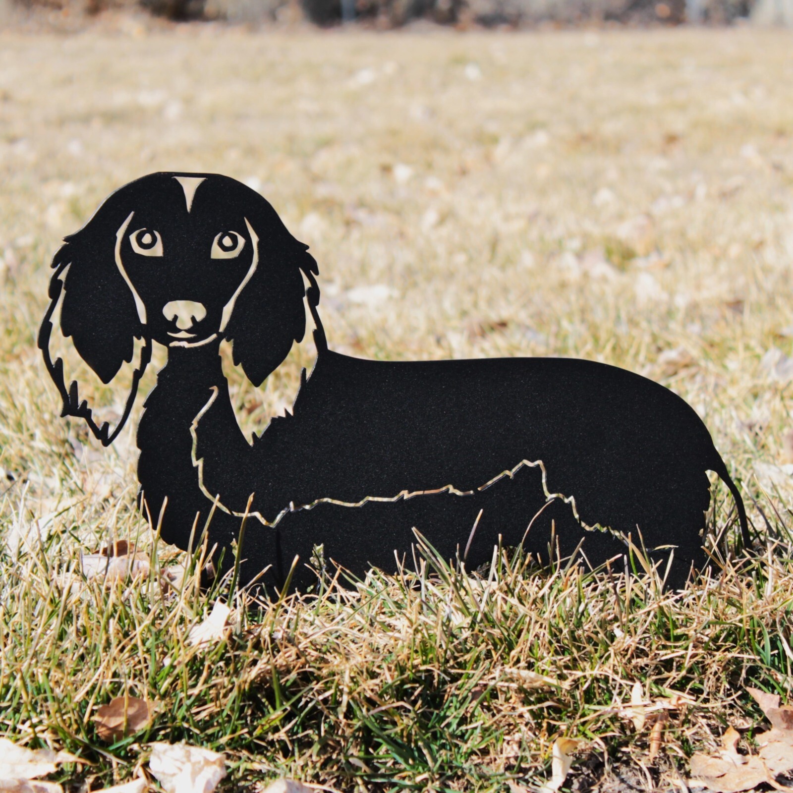 Longhaired Dachshund Black Metal Dog Silhouette