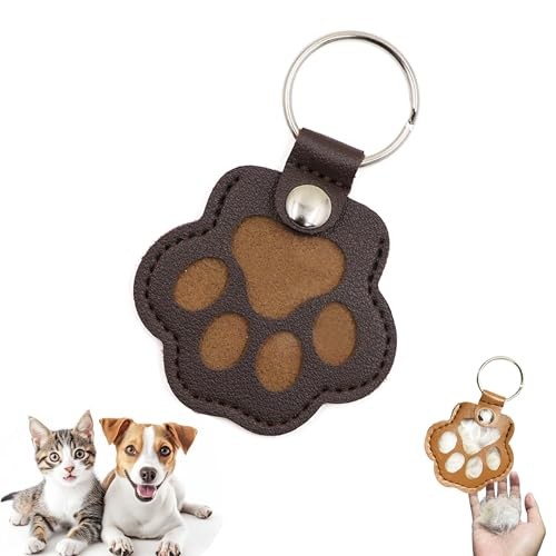 Pet Fur Keepsake Dog Hair Keychain Leather Paw Charm Key Chain Pet Dark Coffee