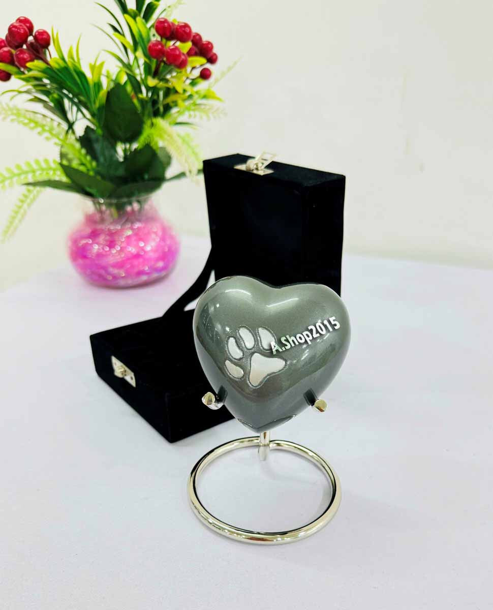Classic Heart Shaped Grey Foot Print Keepsake Urn, Aluminum Urns for Human Ashes