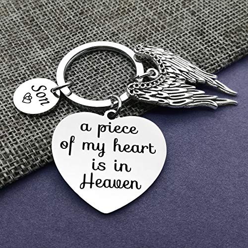 Memorial Keychain A Piece of My Heart Is in Heaven Son Memorial Jewelry Gifts