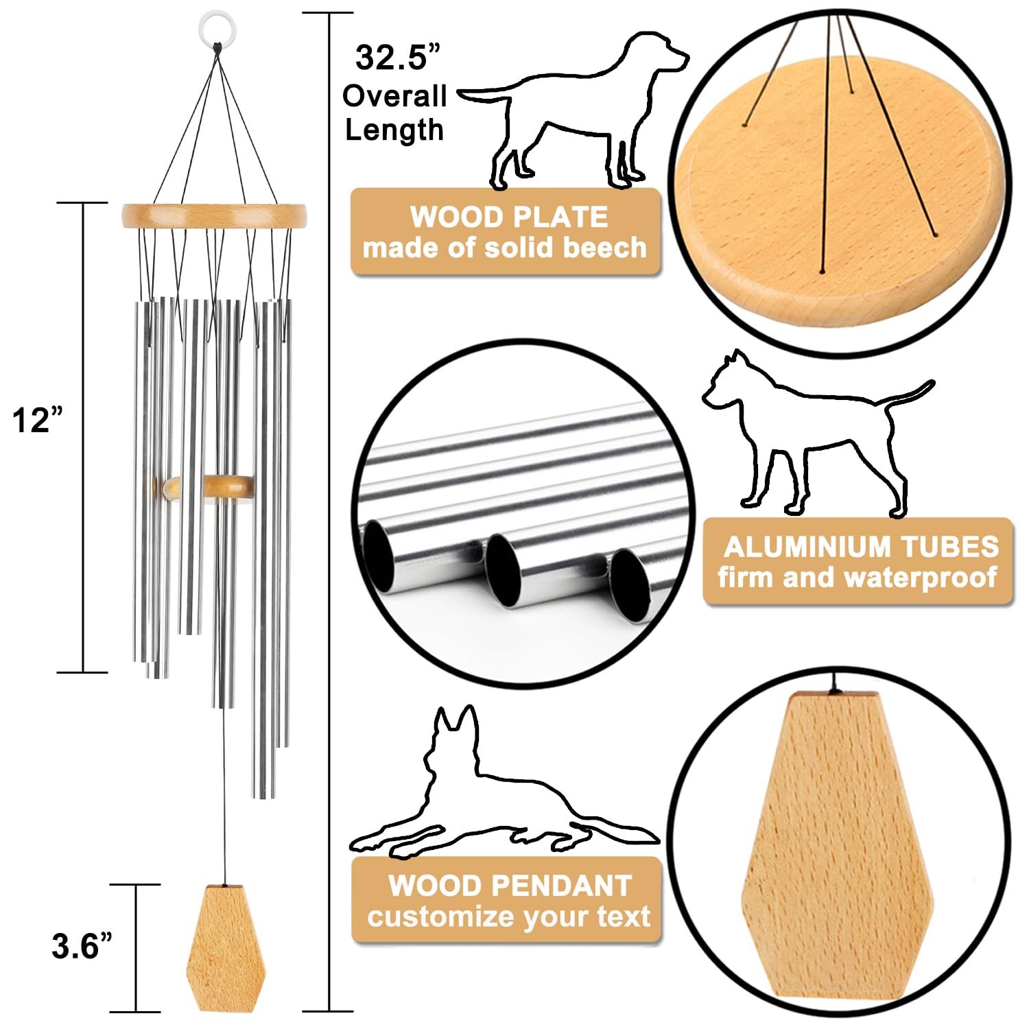Dog Memorial Gifts Wind Chime, Cat Gift for Loss of Pet, Pet