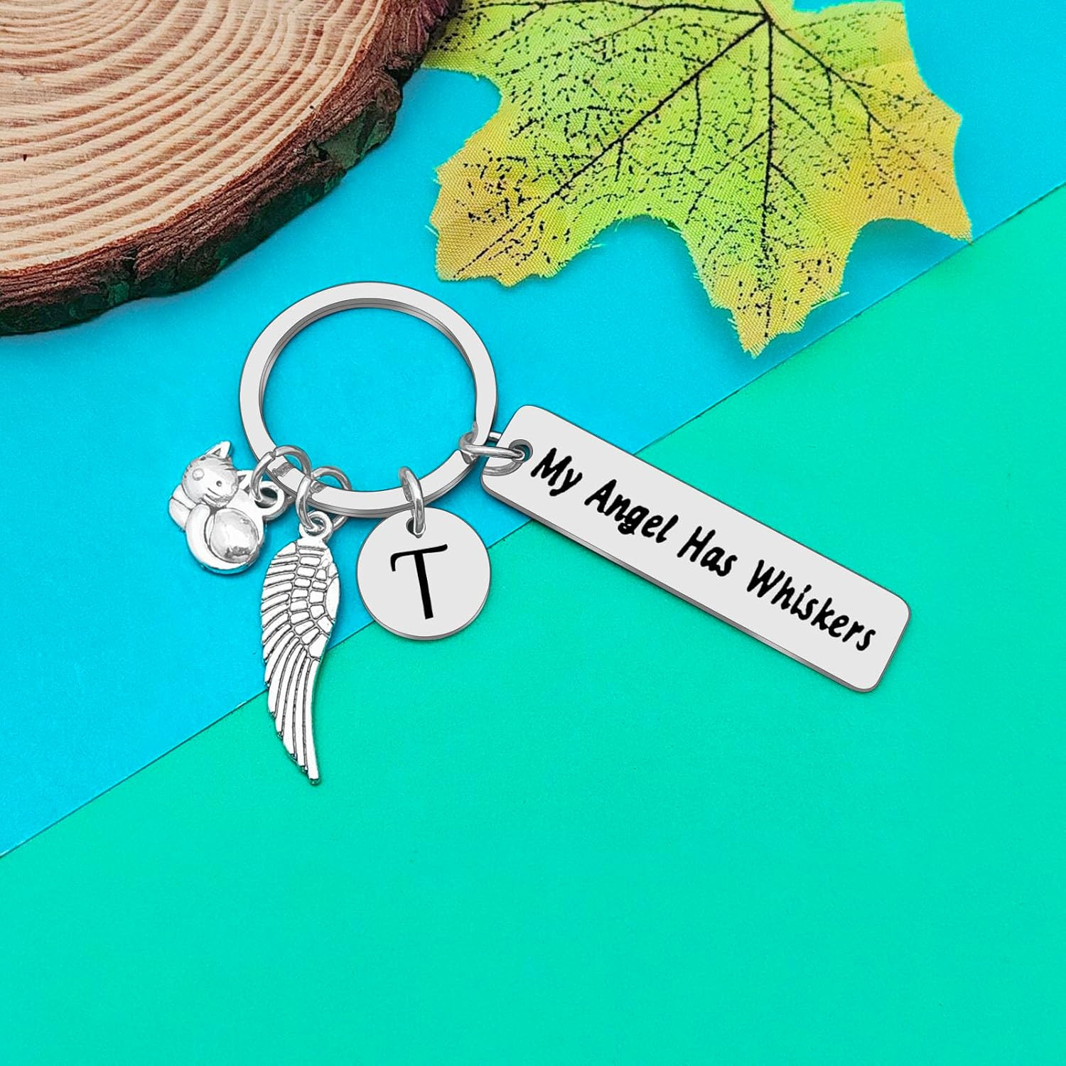 Loss of Cat Memorial Keychain Initial Charm Jewelry Sympathy Gifts for Pet Loss