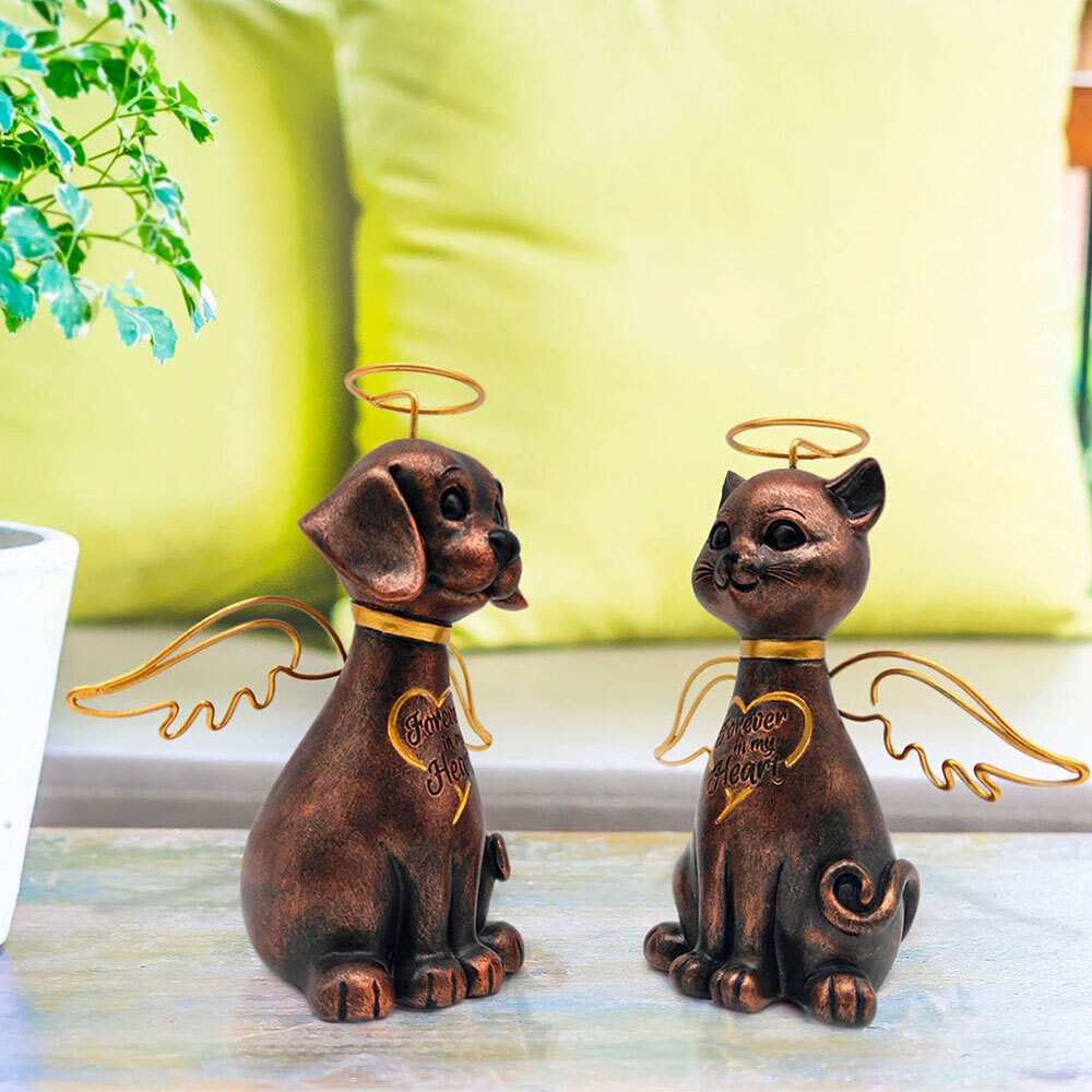 “Forever in my Heart” Pet Dog Cat Memorial Polyresin Statue With Angel Wing Gift