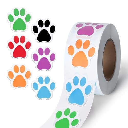 500 Pcs Paw Print Sticker, 1″ Colorful Cute Dog Cat Paw Sticker Small 6 Colors