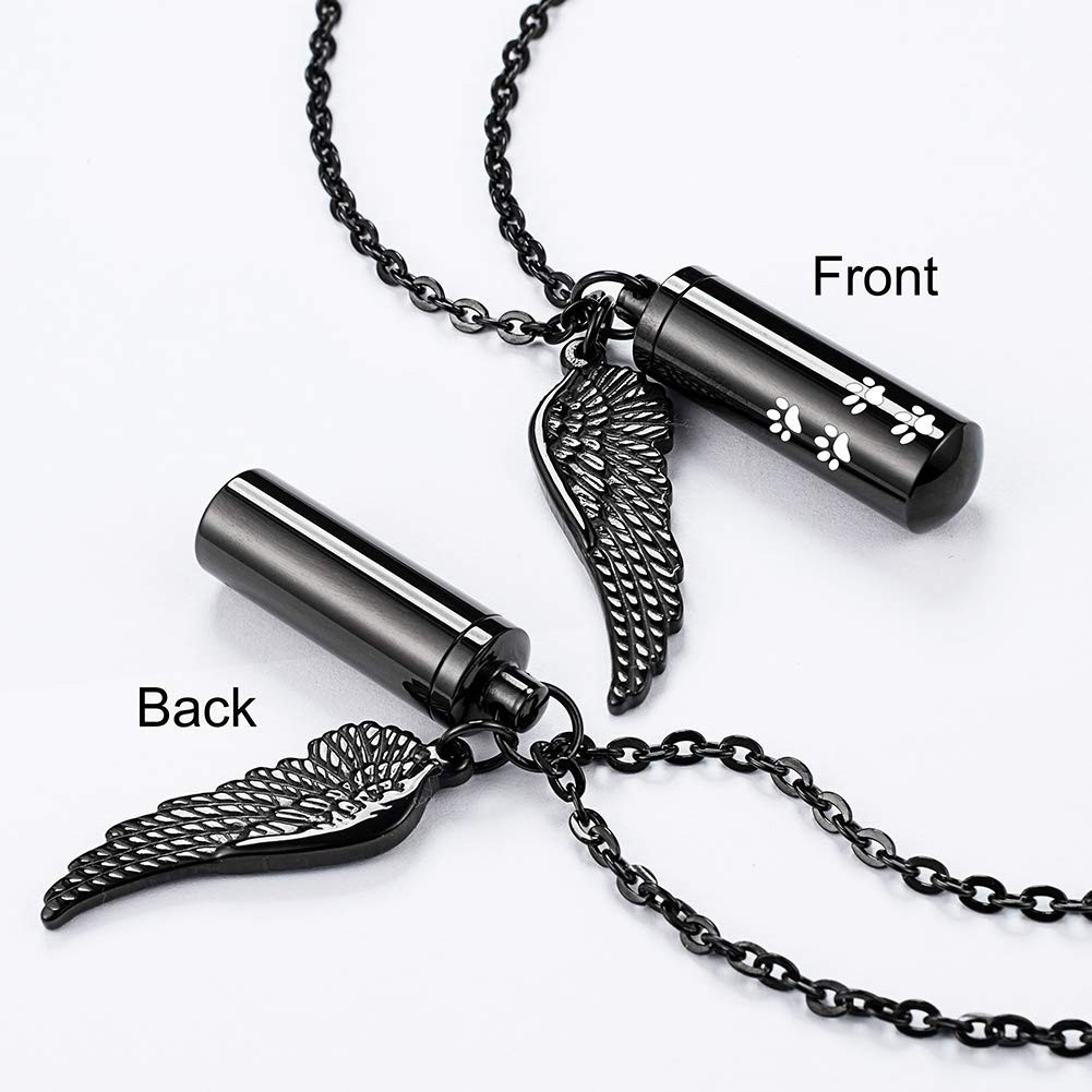 Cylinder Cremation Necklace for Pet Ashes Urn Necklace with Angel Wing Pet Paw A