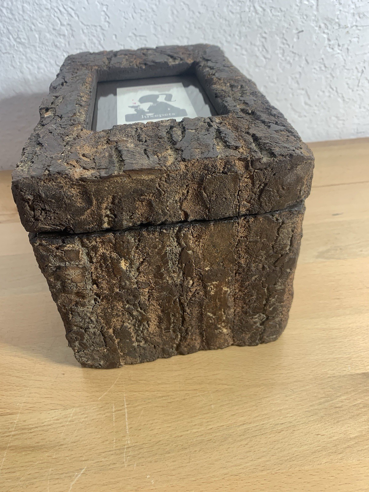 Pet Memorial Urn for Large Dog Rustic Live Edge Wooden with Glass Picture Pane