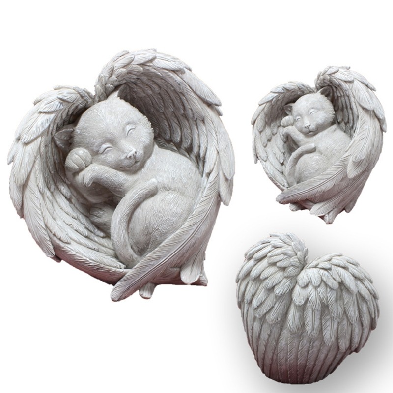 Pet Dog for Cat Monument Angel Wing Memorial Tombstone Resin Statue Ornam