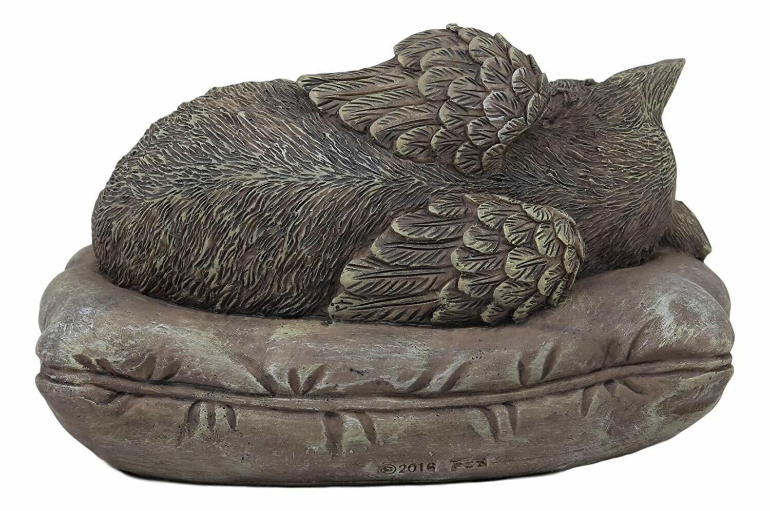 Ebros Heavenly Angel Cat Sleeping On Pillow Cremation Urn Small Pet Memorial