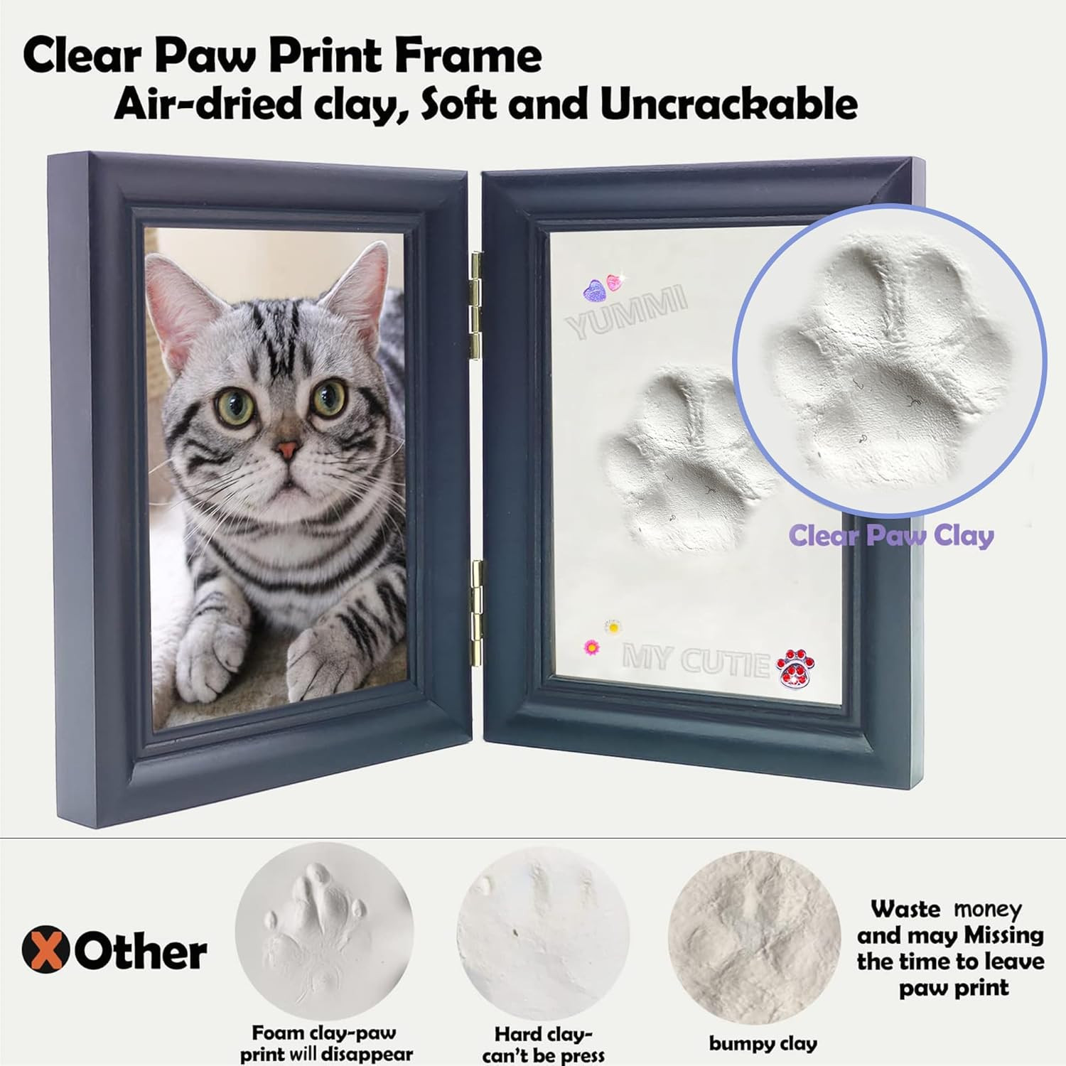 Dog or Cat Paw Print Kit with Trinkets,Pet Paw Print Impression Kit with 2 Clay,