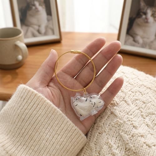 2pcs Cat Hair Keychain – Clear Fur Keepsake – Creative Cat Hair Pendant