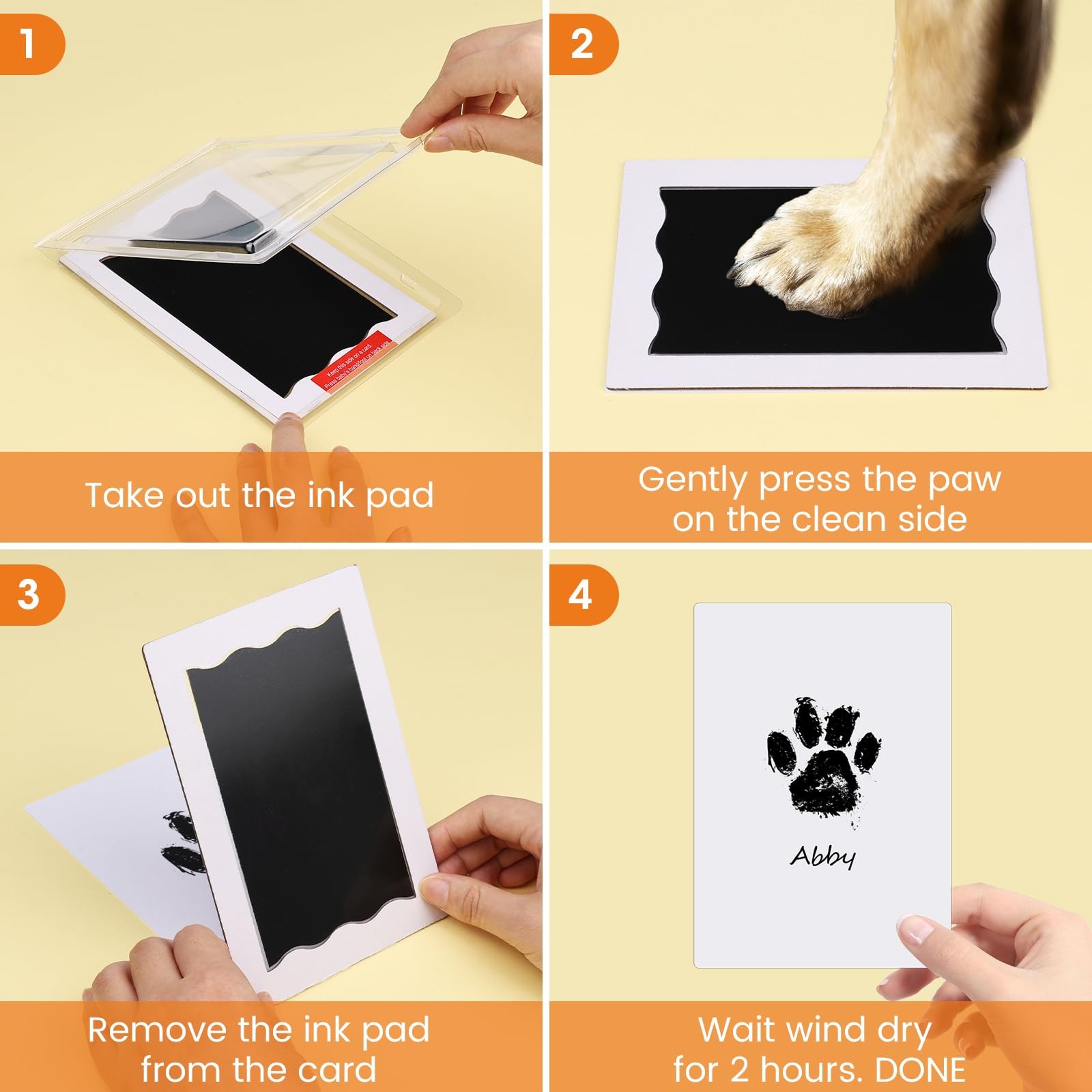Inkless Paw Print Kit for Dogs, Cats & Babies, 4 Clean Touch Ink Pads and 8 I…