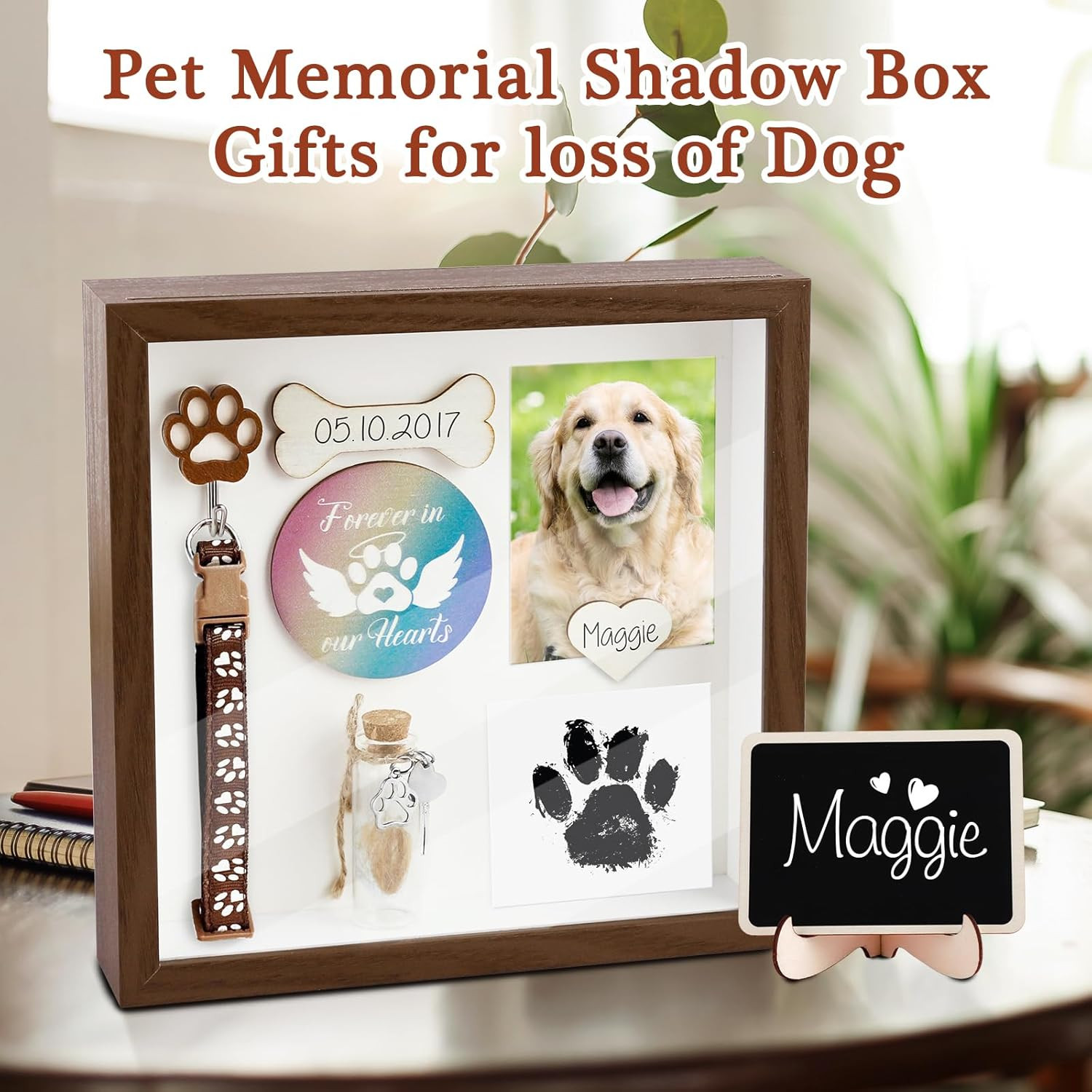 Dog Memorial Wind Chimes and Shadow Box, Pet Memorial Gifts for Dogs, Loss of Do