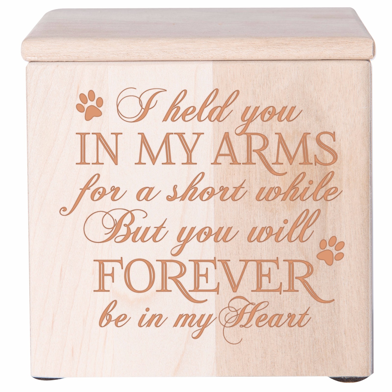 Wooden Memorial Cremation Urn Box For Pet Ashes 3.5 in – I Held You In My Arms