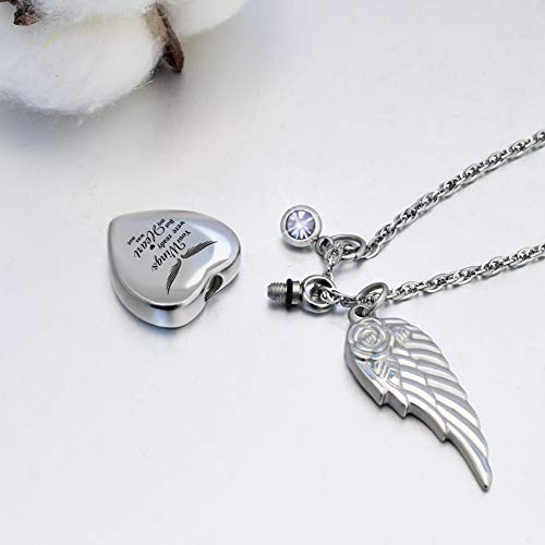 Heart Urn Necklace for Ashes with 12 Birthstones Cremation Your wings-Silver