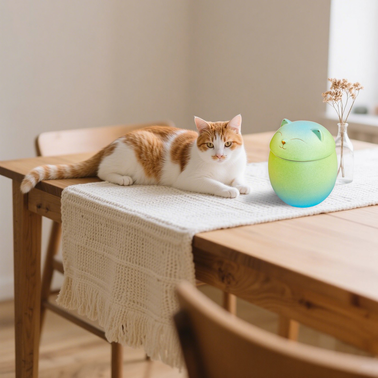 Blue-Green Gradient L Smiley Cat Shaped Pet Urn For Small Dog And Cat Ashes