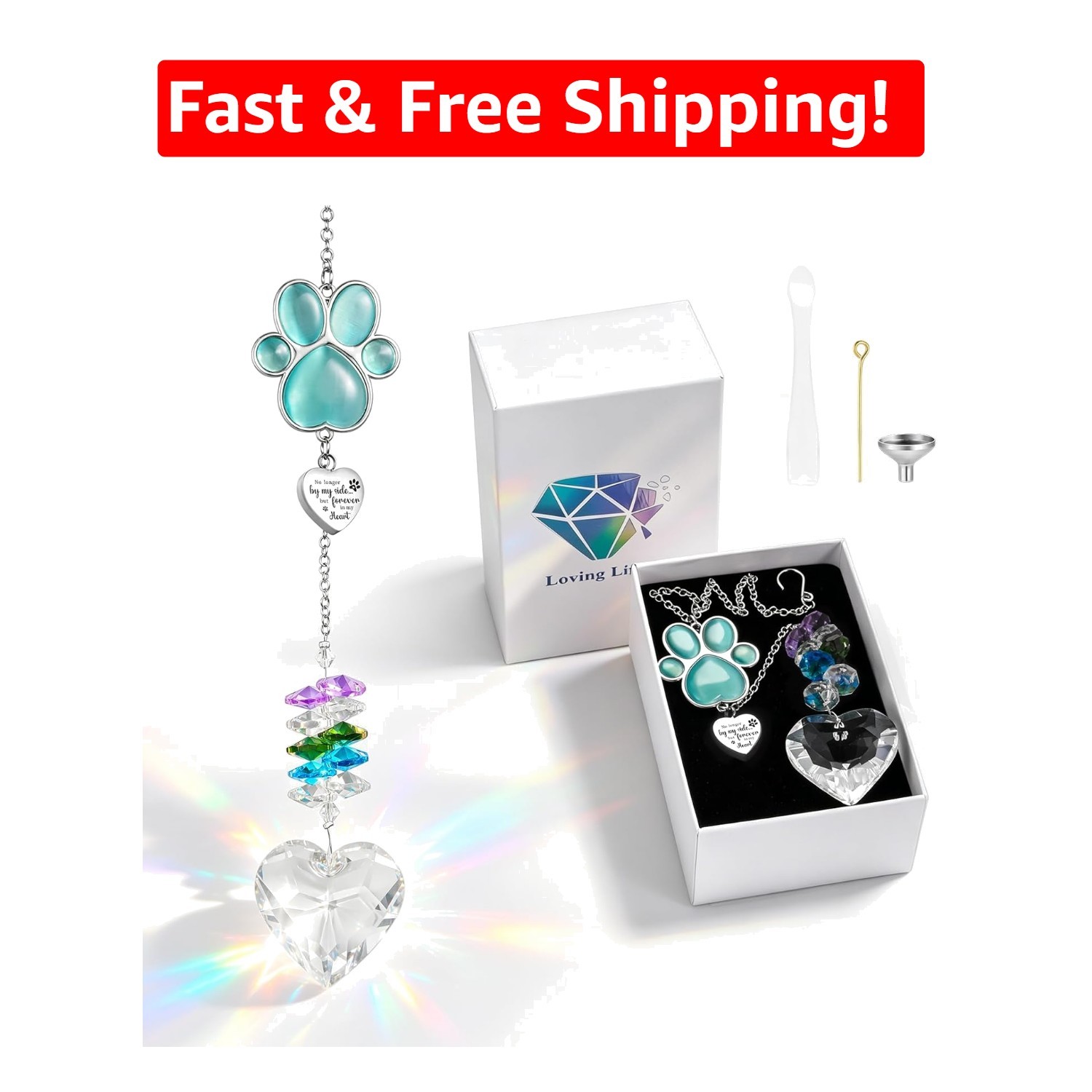 Mini Urn Keepsake for Pets – Heart Crystal Suncatcher Memorial Decoration