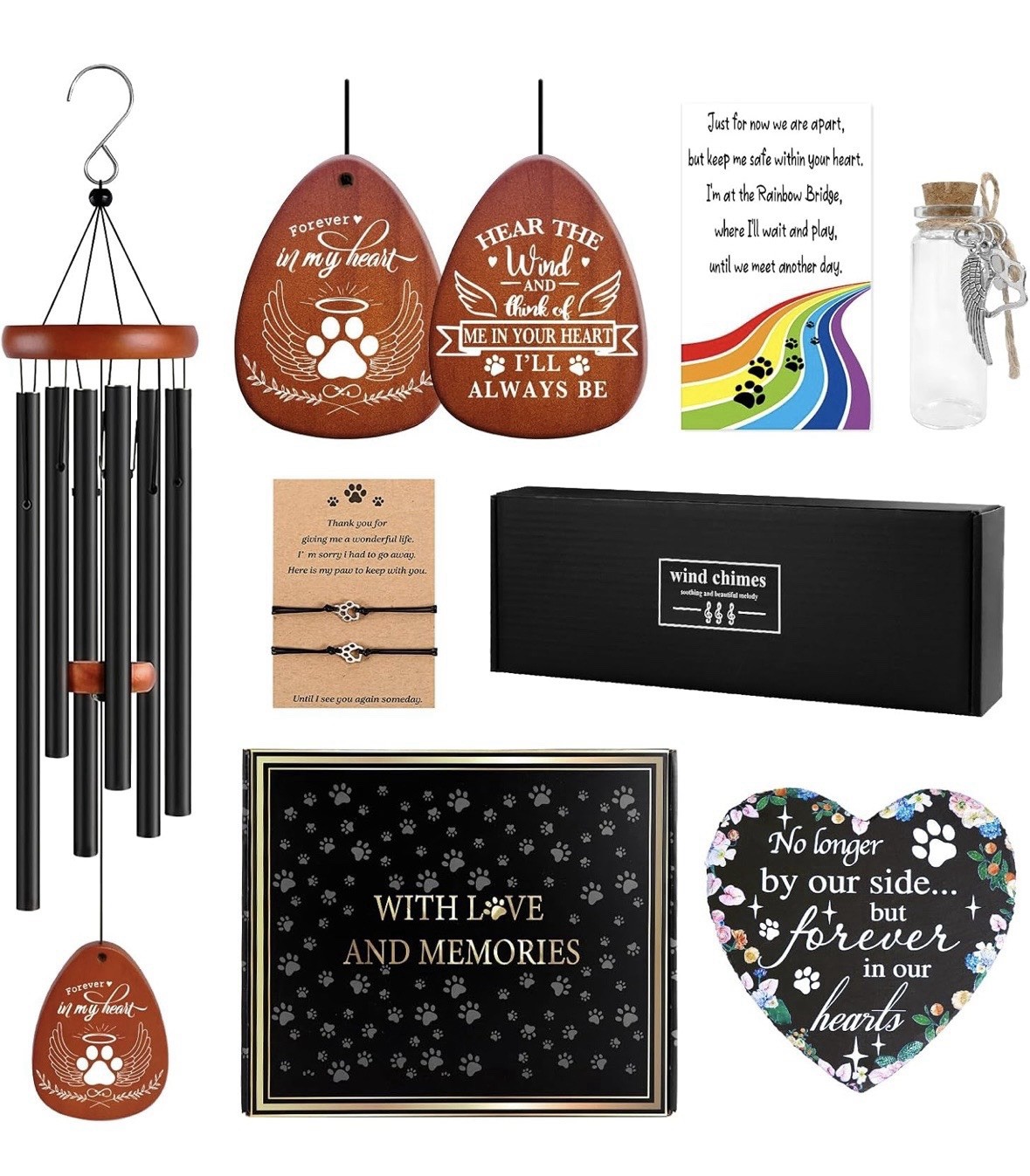 Dog Memorial Sympathy Remembrance Gifts, Wind Chimes Loss Of Dog Gift Set New