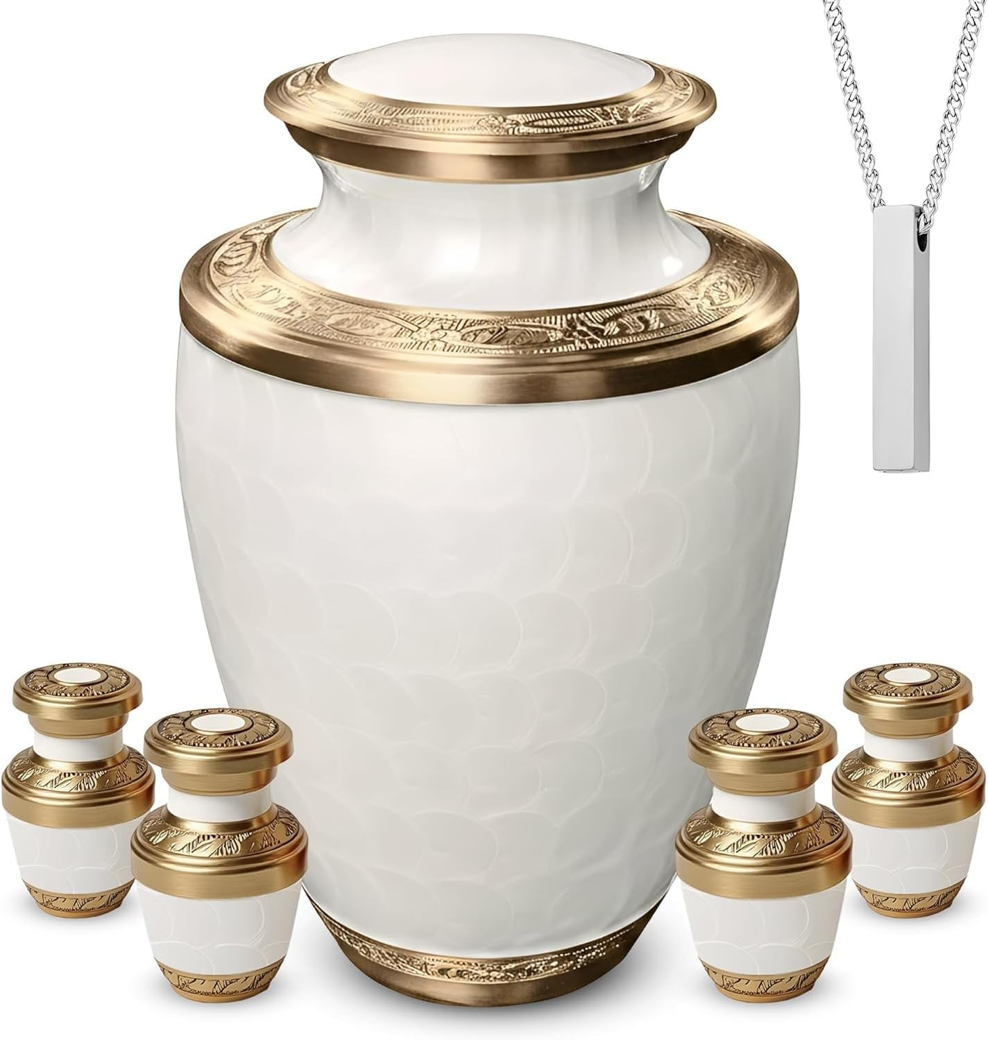 Family Tribute Eco-Friendly White & Gold Cremation Urn for Ashes Set – Large Adu