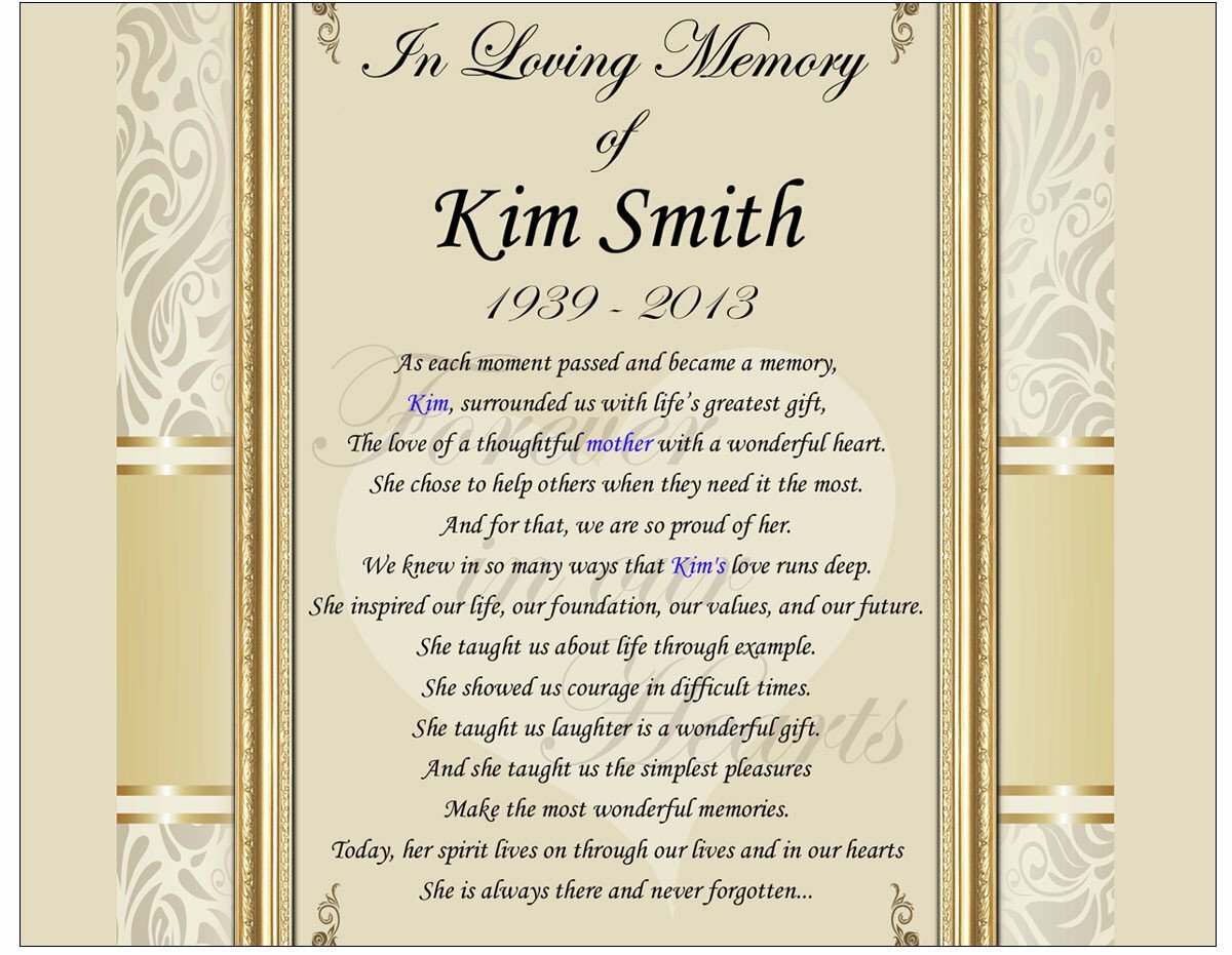 Memorial Sympathy Poetry Frame