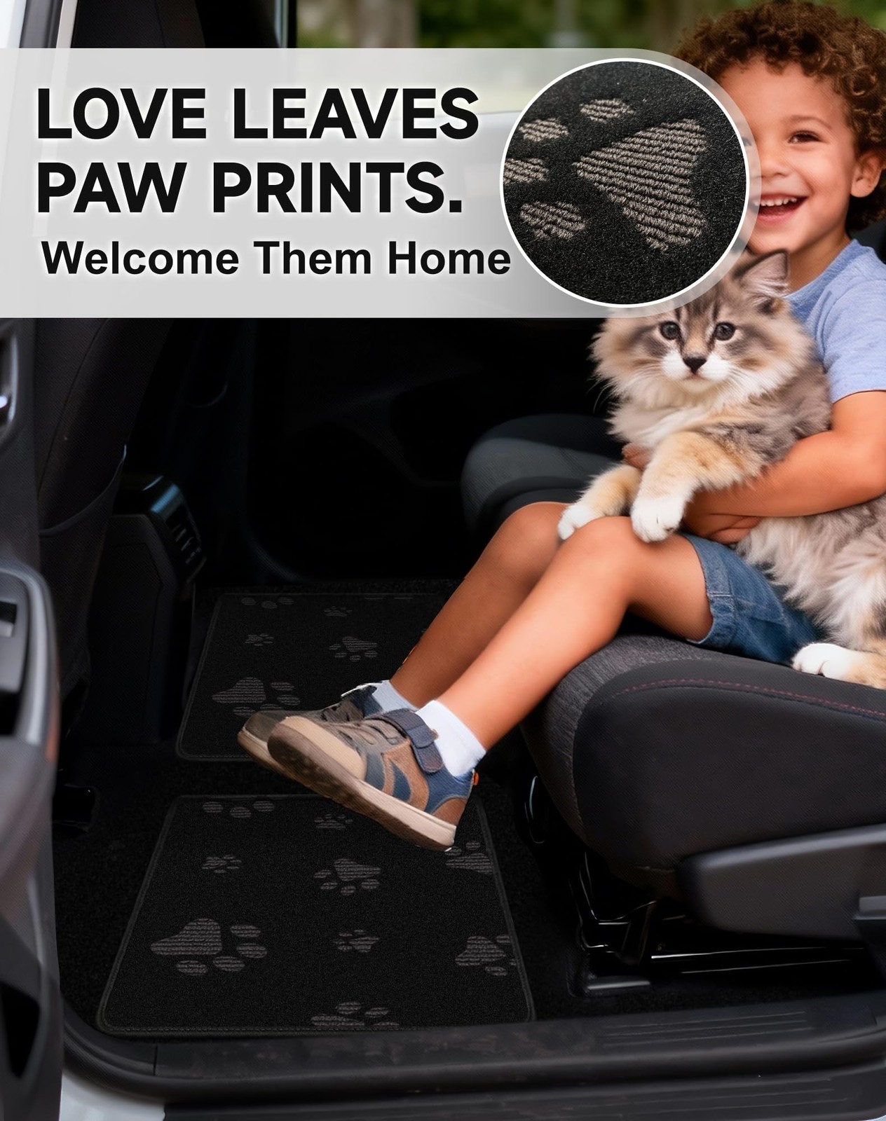Cute Embroidered Dog Paw Car Floor Mats for Pet Lovers, Universal Fit All Wea…