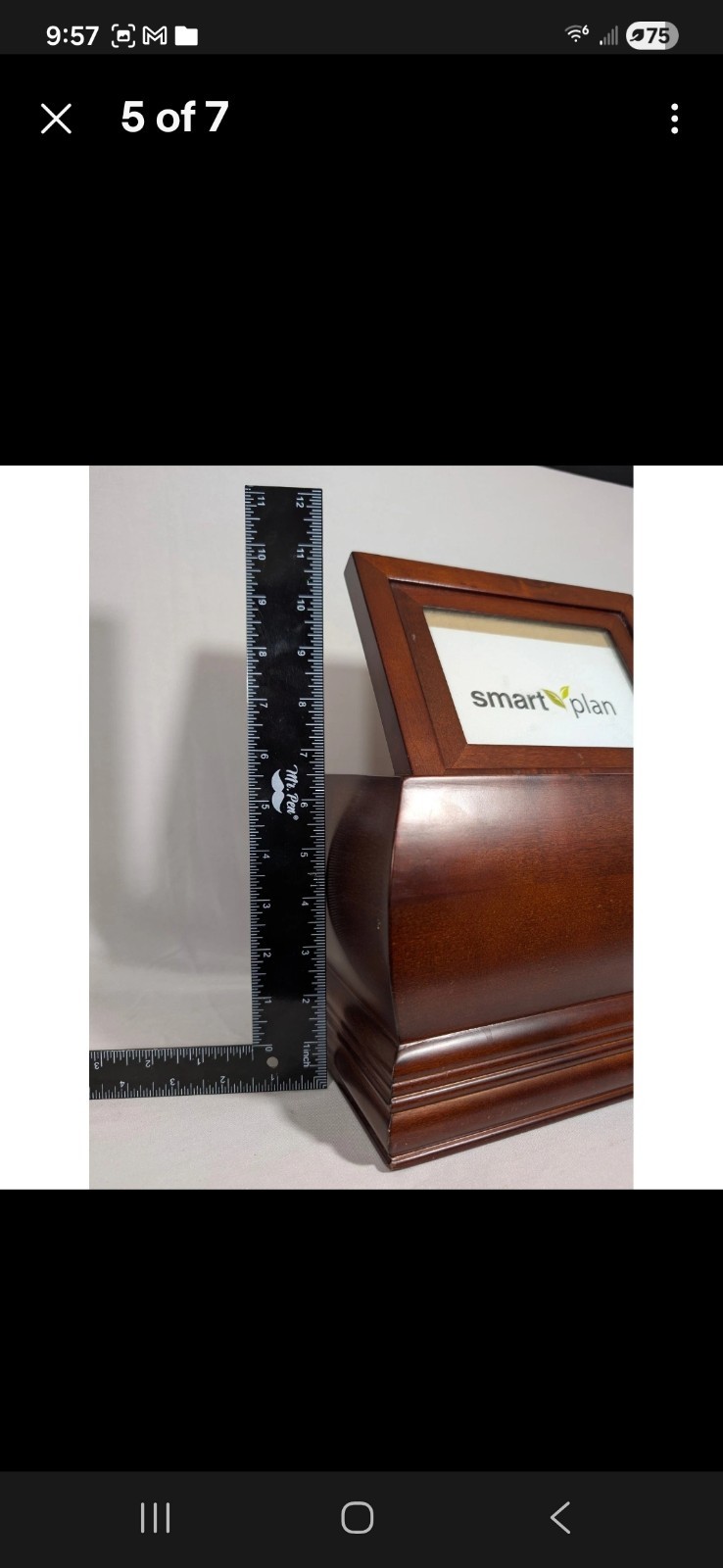 Smart Plan Dark Walnut 11″ Wood Memory Box Pet Urn with Photo Frame Lid- NEW