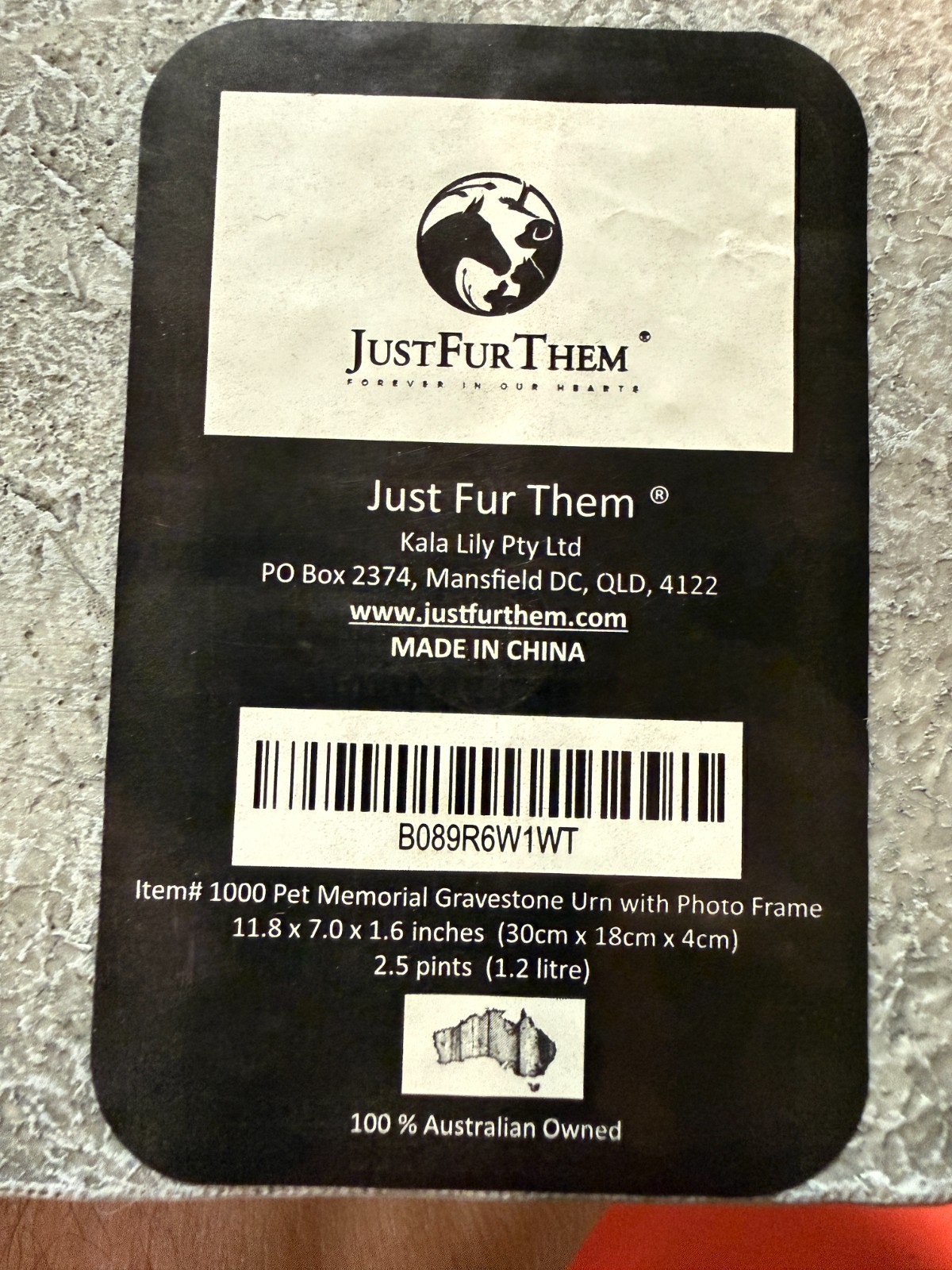 Pet Memorial Urn Photo Frame Dog Cat Ashes Remembrance Stone Just Fur Them Grave