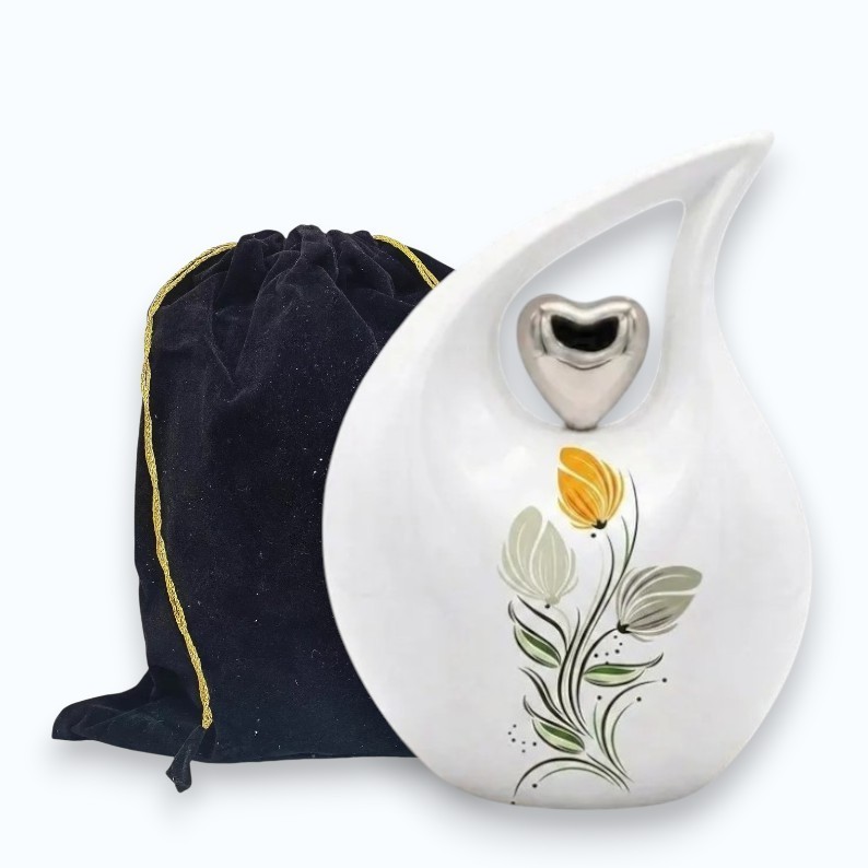 Tulip Floral Teardrop Aluminum Cremation Urn Adult Human Ashes Earns Love Ones