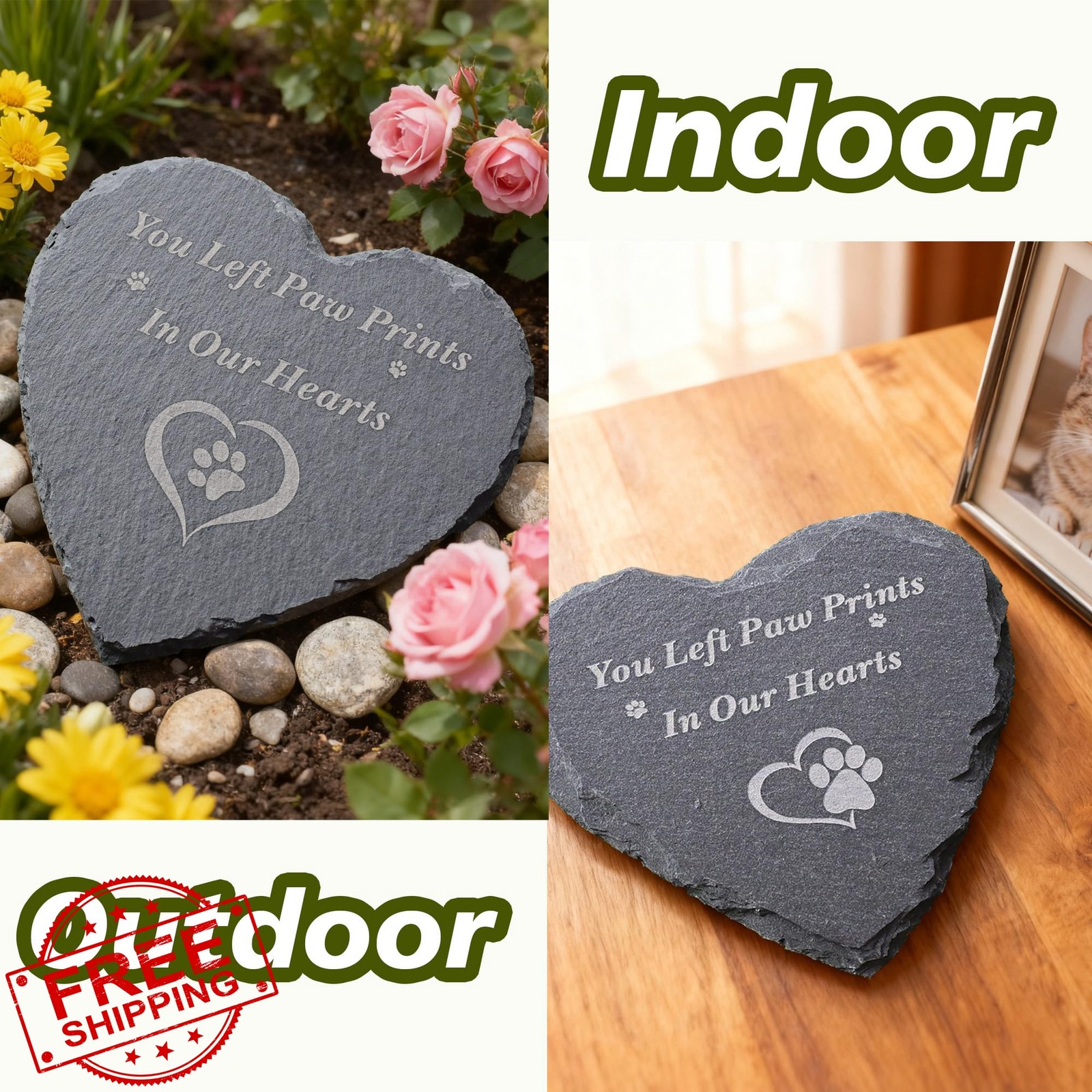 SZKISIDA Heart Pet Memorial Stone 4″ Paw Print