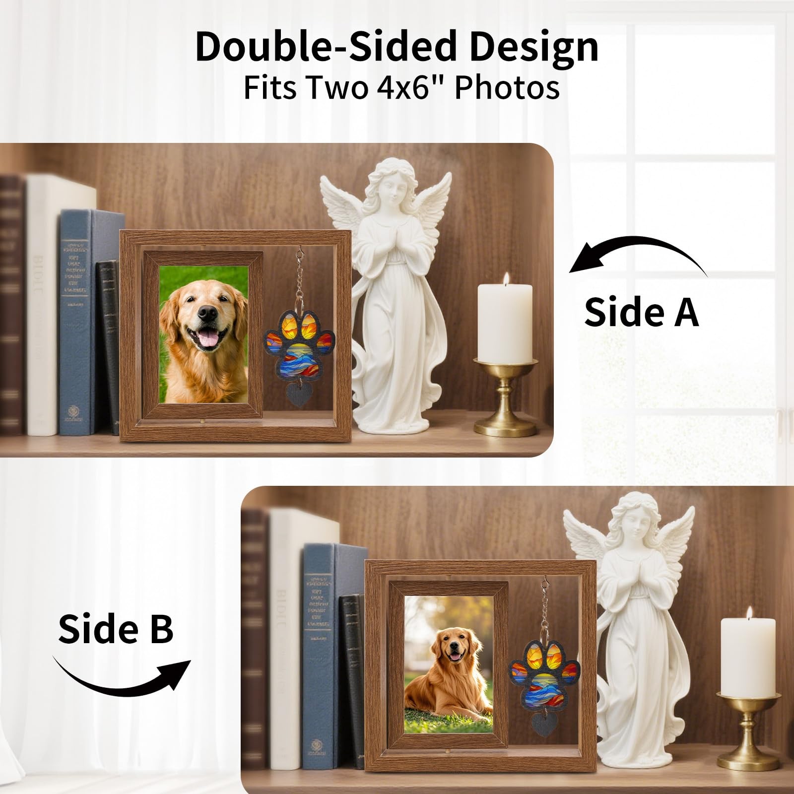 Dearkeeps Dog Memorial Picture Frame 4X6 Wooden Photo Frame For Pet Loss