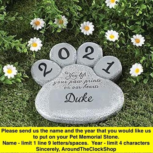 Pet Memorial Garden Stone Personalized NAME YEAR Dog Cat Paw Print Grave Marker