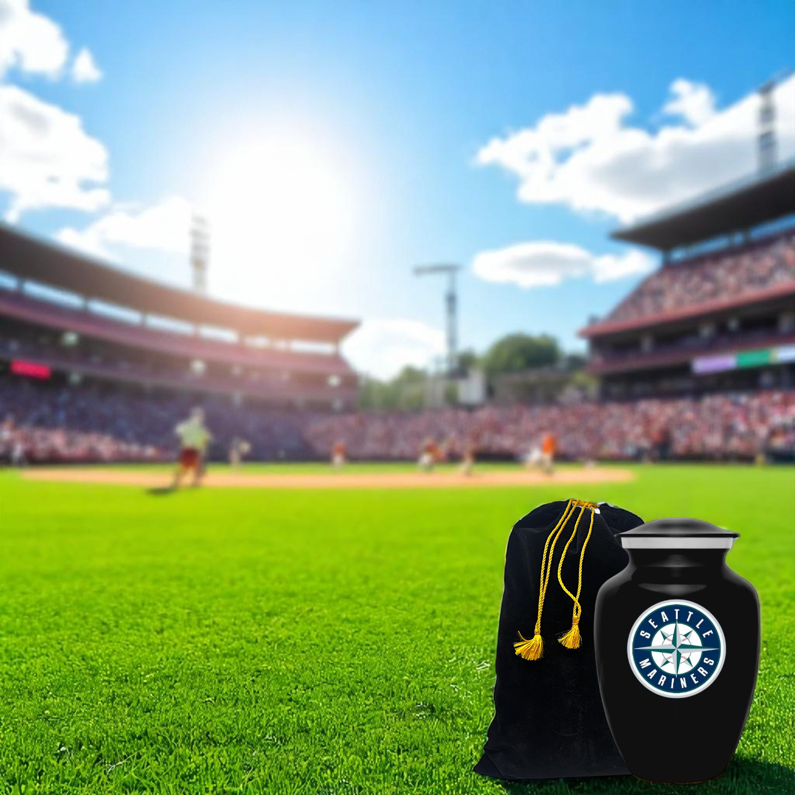 8 In Black Seattle Mariners Baseball Style Cremation Urn Adult Ashes Metal Urns