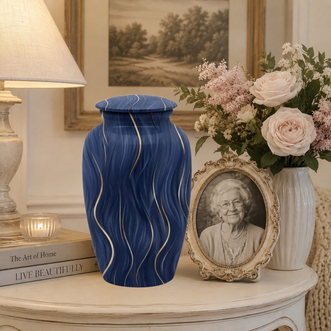 Cremation Urns for Adults Male Female Blue Gold Funeral Urns Large 190 Cu In