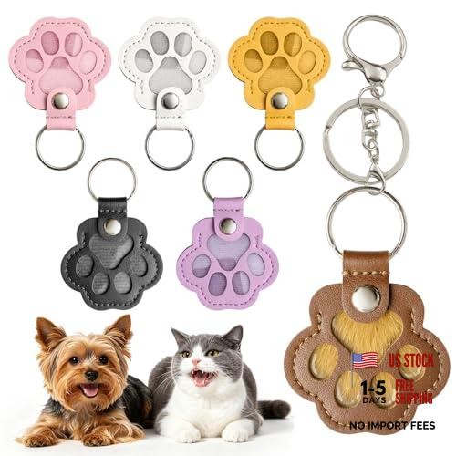 6 Pack Pet Fur Keepsake Keychain – Paw Shaped Leather – Cat & Dog Hair Keepsake