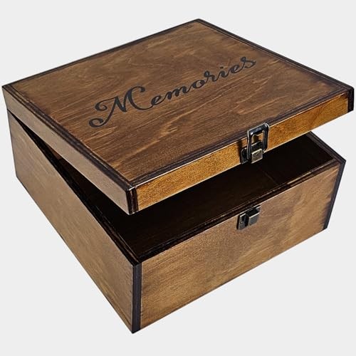 Large Wooden Memory Box for Keepsakes, 10″ x 10″ x 5″ Wooden Keepsake Memories