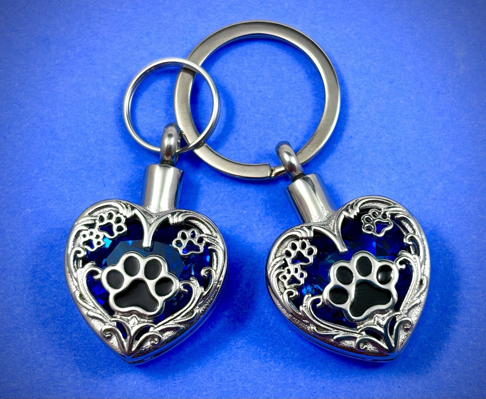 Blue Pet Cremation Necklace Holds Ashes Urn Pendant Jewelry Gift Paw Print Dog C