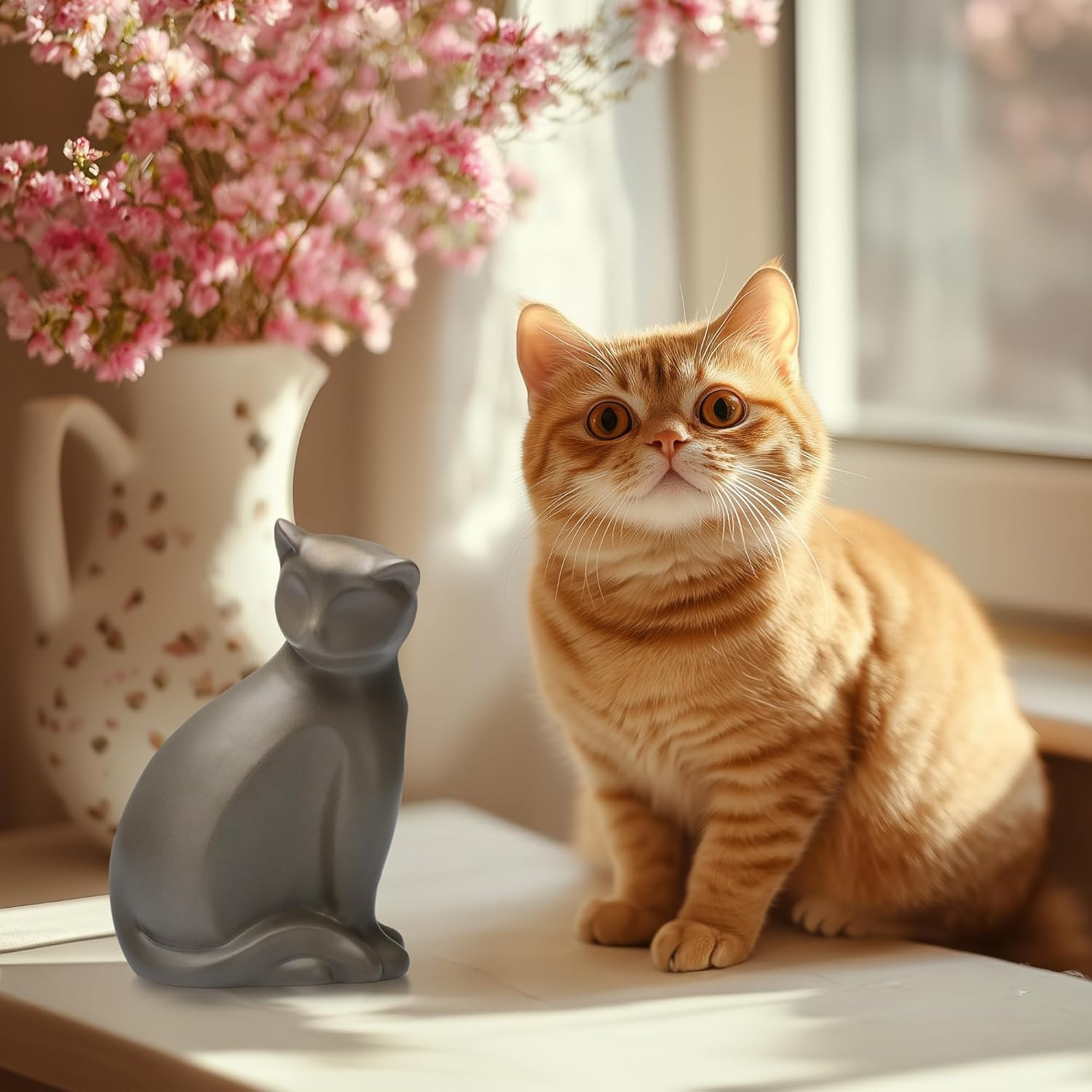 Pet Urns for Cats, Elegant Ceramics Keepsake for Pet Ashes, Small Brown Memorial