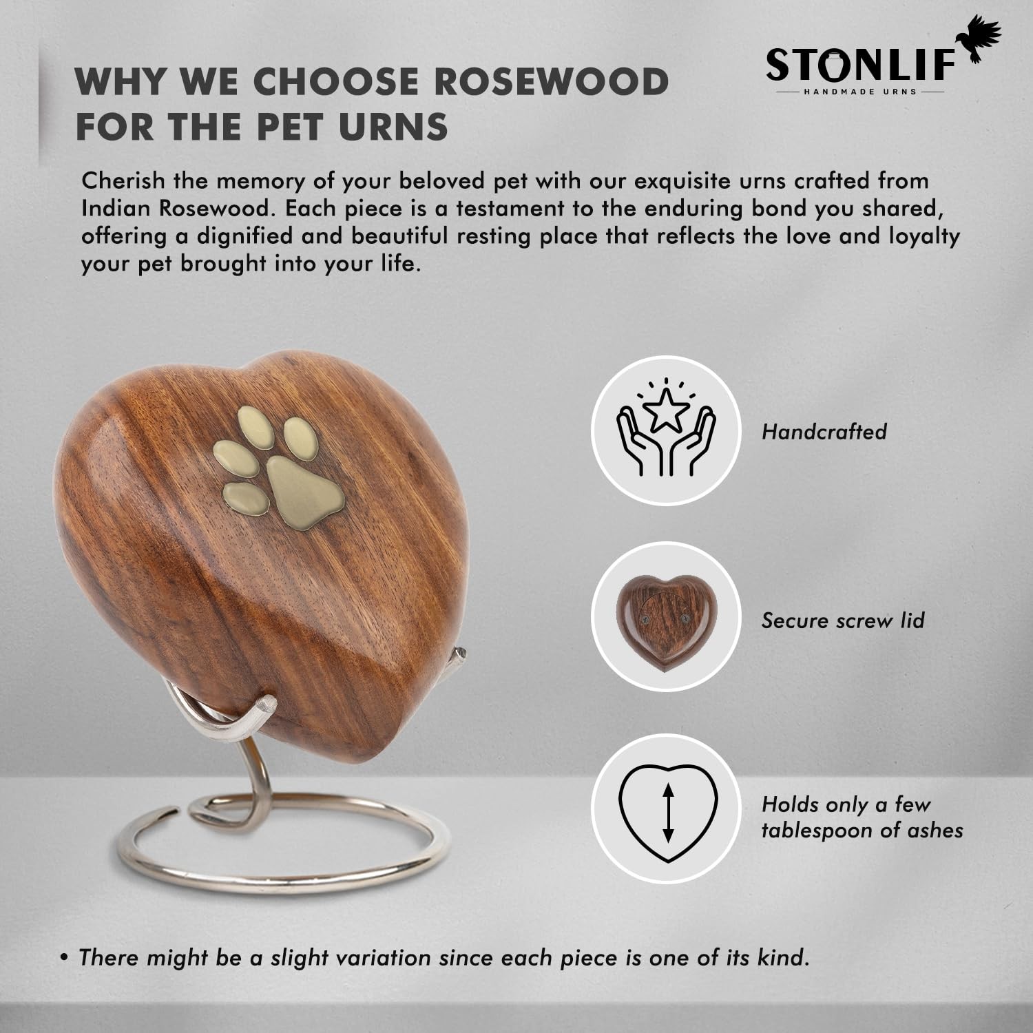 Stonlif Pet Memorial Wood Urns For Dog Or Cat Ashessmall 3 Cubic Inches Wooden