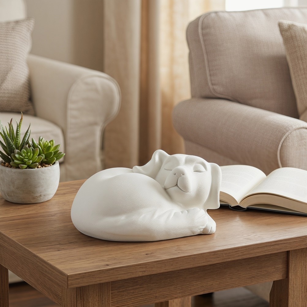 Sleeping Pet Memorial Urn, Resin Cremation Keepsake, Indoor Pet Tribute, Small