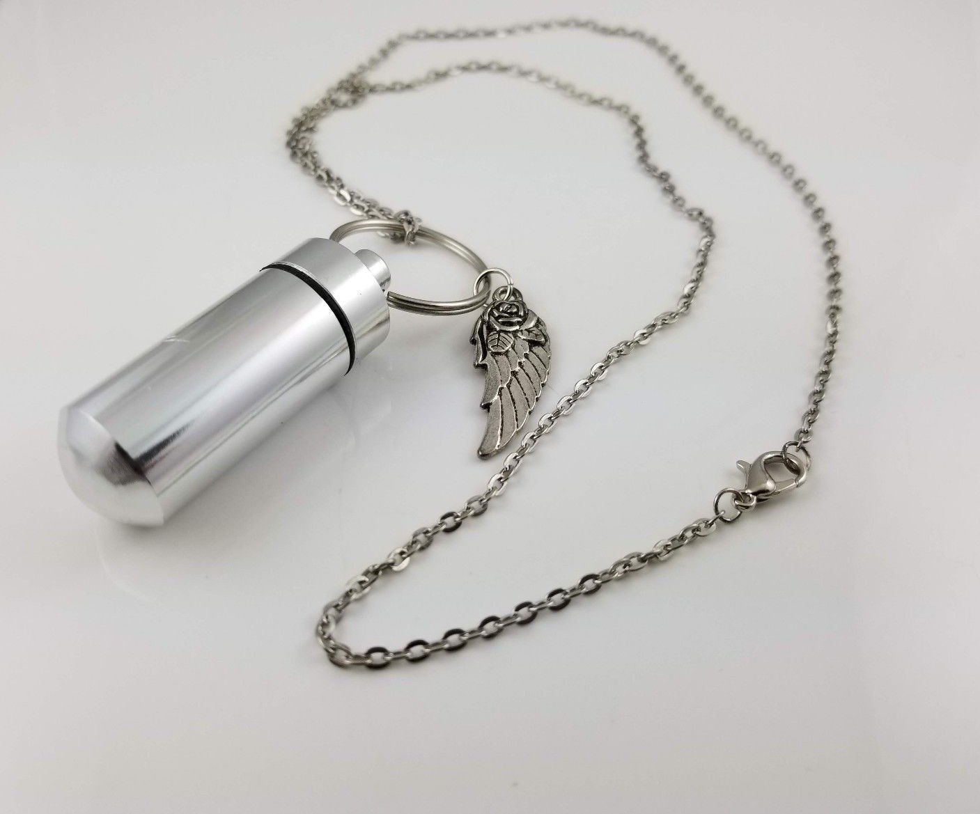 Pet Urn Ashes Angel Wing Keepsake Cylinder Necklace 24-inch Chain