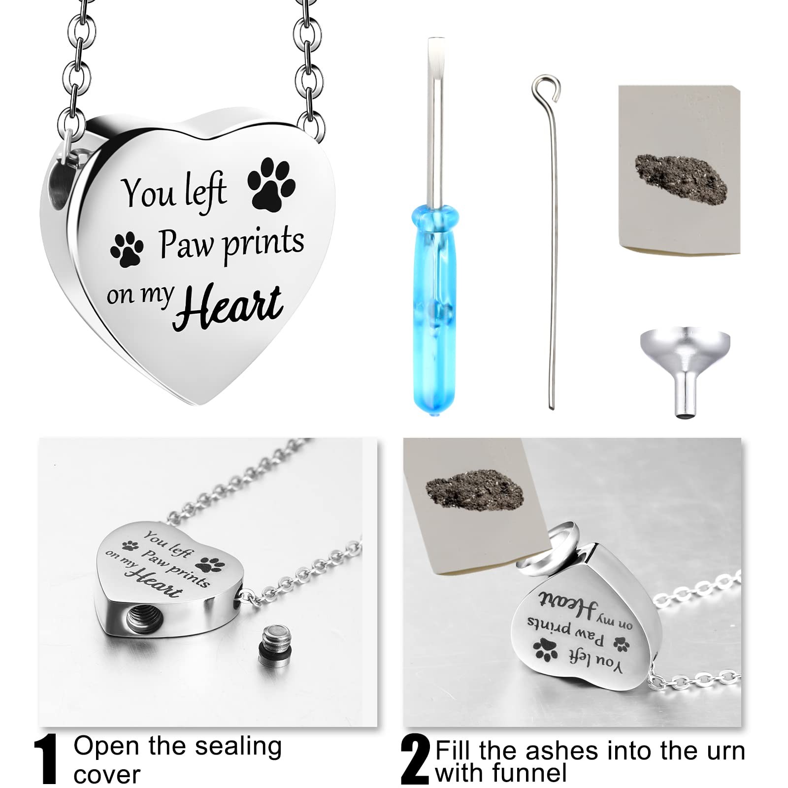 Yinkin 2 Pcs Pet Cremation Jewelry for Ashes Urn Necklace with silver, black