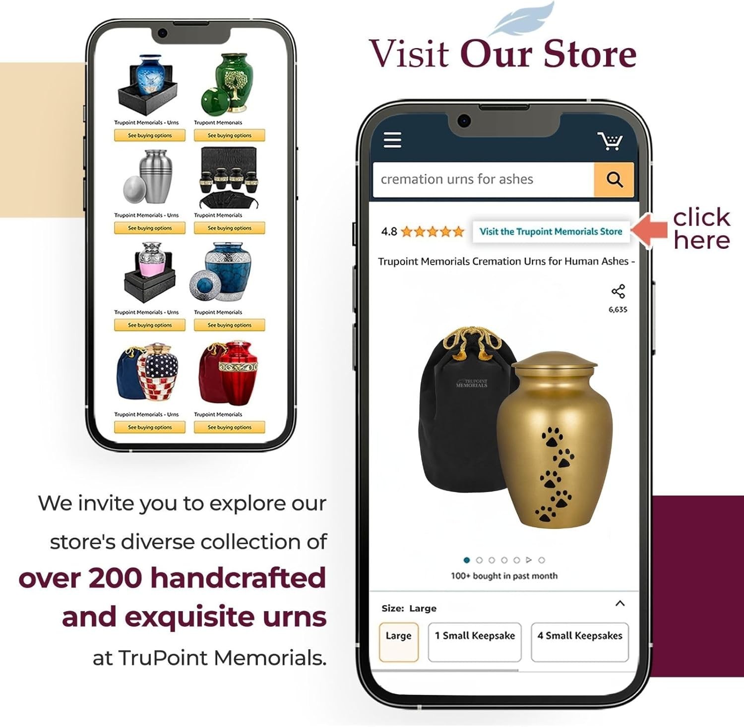 Trupoint Memorials Large Pet Urn for Dogs and Cats Ashes, Paws Print Gold