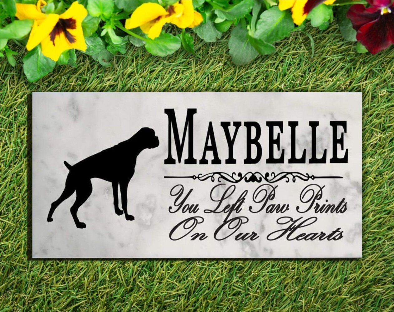 Boxer Memorial Marble Stone Plaque Personalized You Left Paw Prints On Our Heart