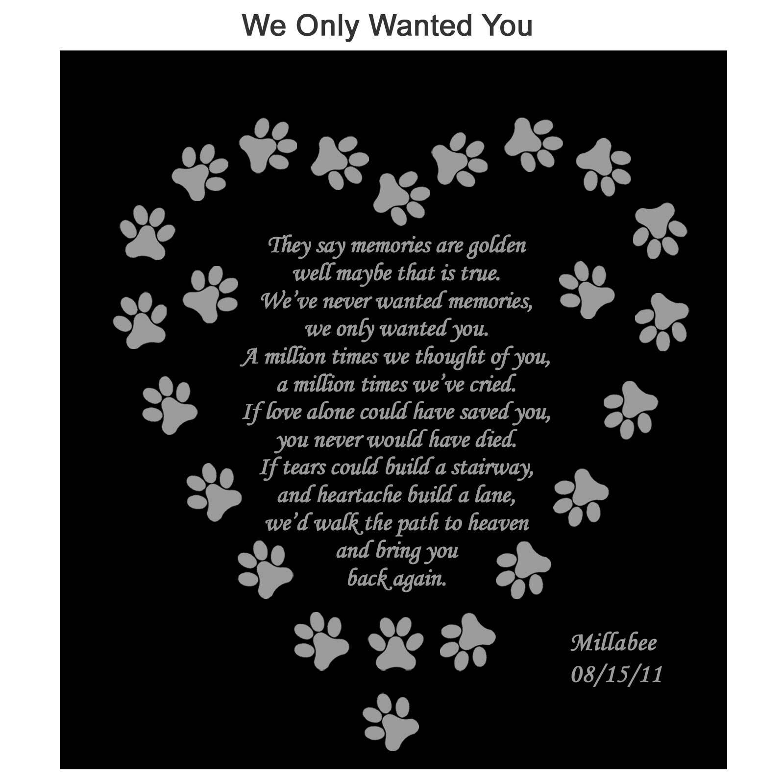 Pet Memorial Poem Name Plate Engraved Multiple Sizes & Poem Choices Dog Cat