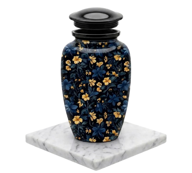 Blue Floral Cremation Urn for Ashes 190 Cu In Adult Memorial Urn w/Bag 10″x6.5″