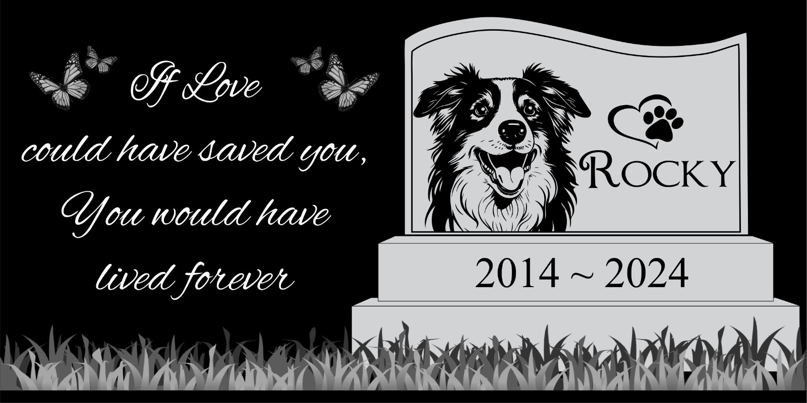 Pet memorial Engraved Marker, headstone Granite gravestone Australian Shepherd