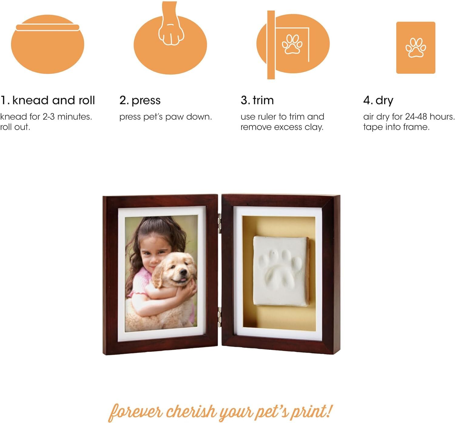Pet Paw Print Photo Frame with Clay Imprint Kit, Pawprint Making Kit, Cat or Dog